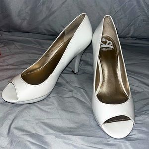 Fergalicious white heels